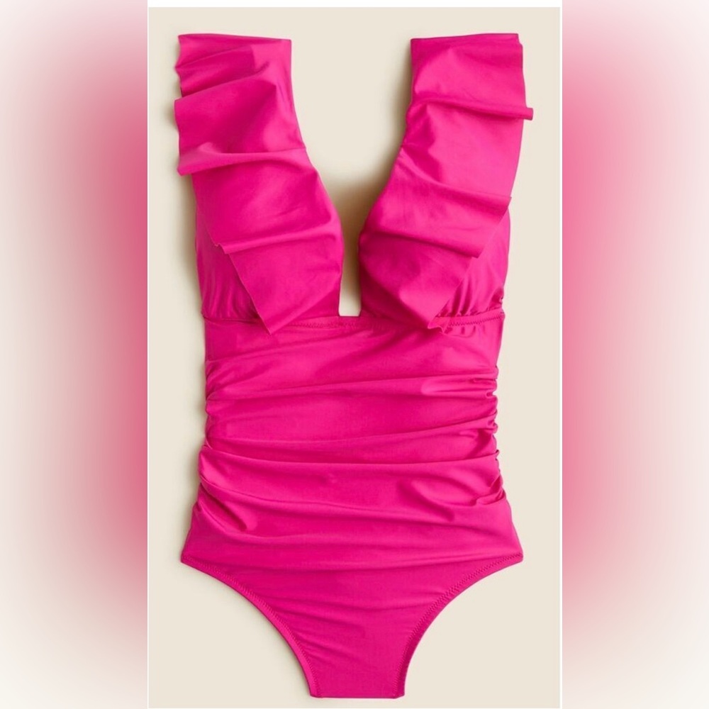 J. Crew Pink Ruffled High-Low One Piece Swim